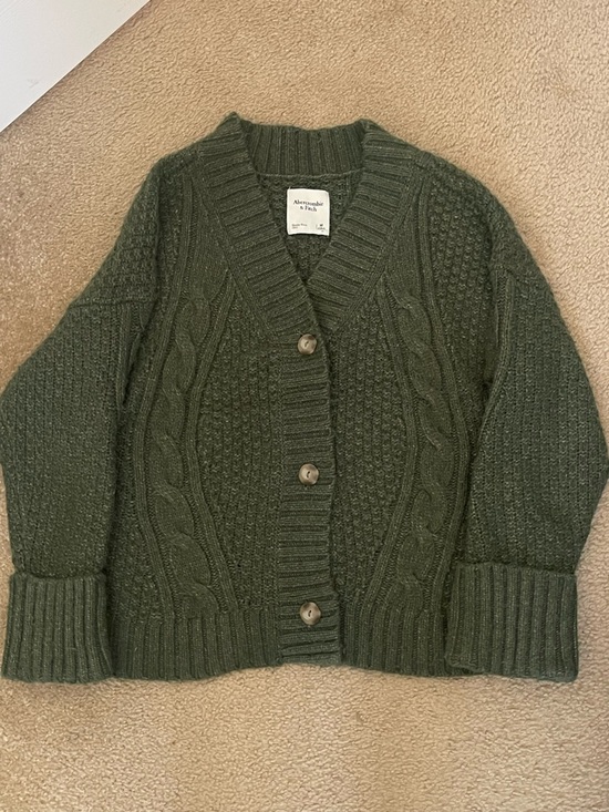 Abercrombie & Fitch Sweaters - Abercrombie & Fitch Olive Green Cable Knit Button Cardigan